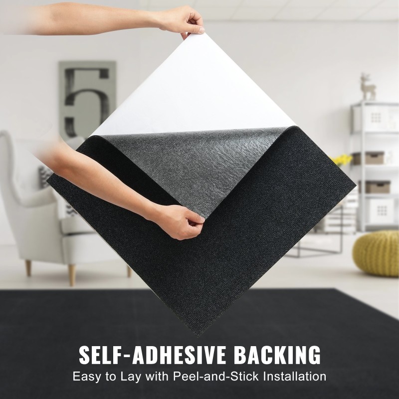 Itsekiinnittyvät neliölaatat 61 cm 15 kpl lyhytnukkainen hiilenmusta sisätiloihin