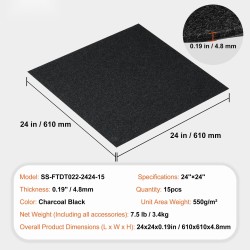 Itsekiinnittyvät neliölaatat 61 cm 15 kpl lyhytnukkainen hiilenmusta sisätiloihin