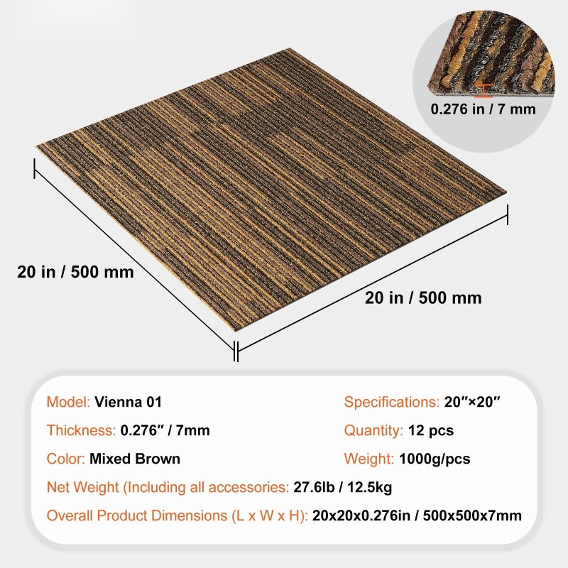 Mattolevyt 20x20 tuumaa lyhytnukkainen pehmustettu tausta 12 kpl monisävyinen ruskea