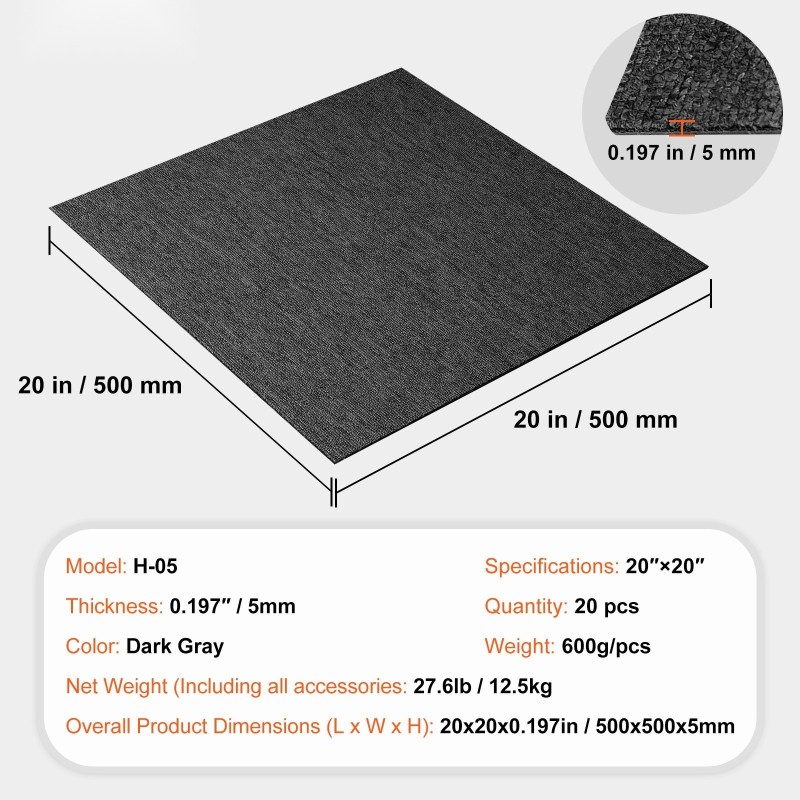 Pehmustetut mattolaatat 20 kappaletta noin 50 x 50 senttimetriä tummanharmaa