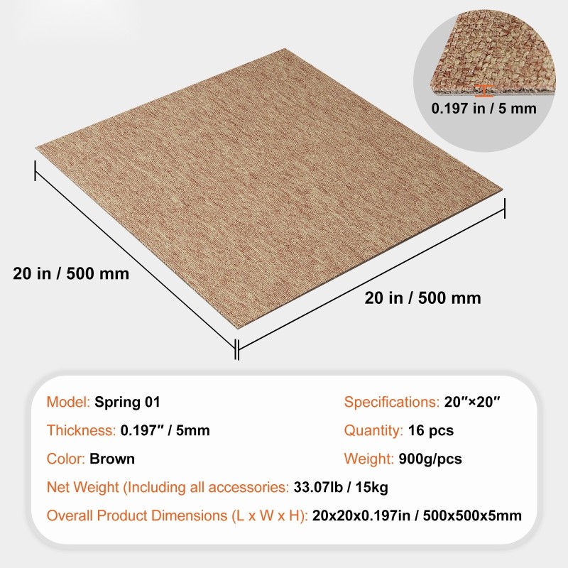 Modulaariset pehmustetut mattolaatat 500x500 mm 16 kpl tummanruskea sisätiloihin
