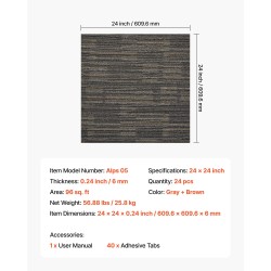 Modulaariset kokolattialaatat polypropeeni asfaltti 610x610 mm 24 kpl harmaa ruskea