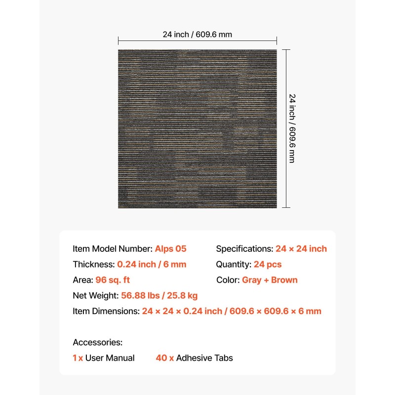 Modulaariset kokolattialaatat polypropeeni asfaltti 610x610 mm 24 kpl harmaa ruskea