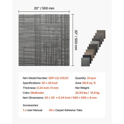 Kokolattialaatat polypropeeni ja asfaltti 508 x 508 mm 6 mm 24 kpl