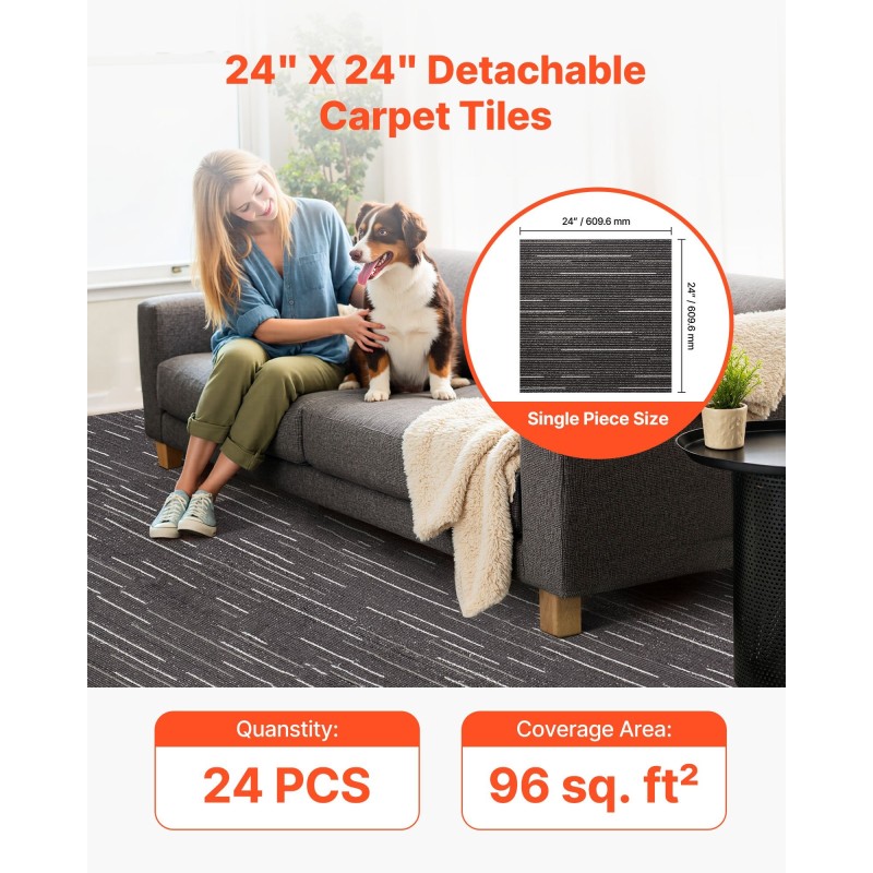 Moduulimattolaatat 610x610 mm 24 kpl harmaa uudelleenkäytettävät sisätiloihin