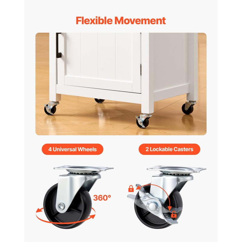 Keittiösaareke MDF-levy 45x59 cm valkoinen yksiovinen kaappi laatikko pyyheteline pyörillä