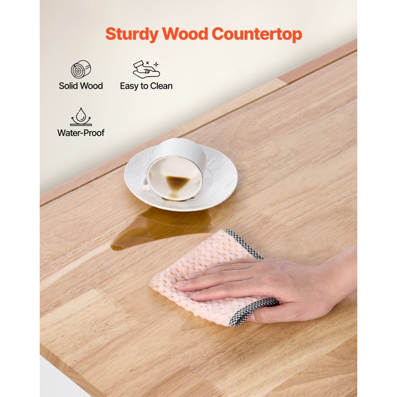 Keittiösaareke täyspuisella työtasolla 132 senttimetriä leveä valkoinen runko laatikoilla kääntyvillä pyörillä