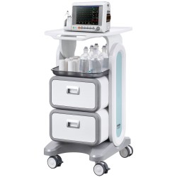 Laboratoriokärry ABS-muovinen kolmitasoinen 2 laatikkoa 4 hiljaista pyörää 2 jarrullista pyörää valkoinen