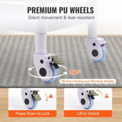 Laboratoriokärry 3 tasoa PP-muovi vetolaatikolla 4 hiljaista pyörää 2 jarrulla 3 roskasäiliötä