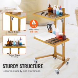 Laboratoriovaunu ruostumattomasta teräksestä kaksitasoinen kaksi tarjotinta säädettävä korkeus neljä pyörää