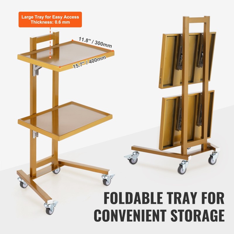 Laboratoriovaunu ruostumattomasta teräksestä kaksitasoinen kaksi tarjotinta säädettävä korkeus neljä pyörää