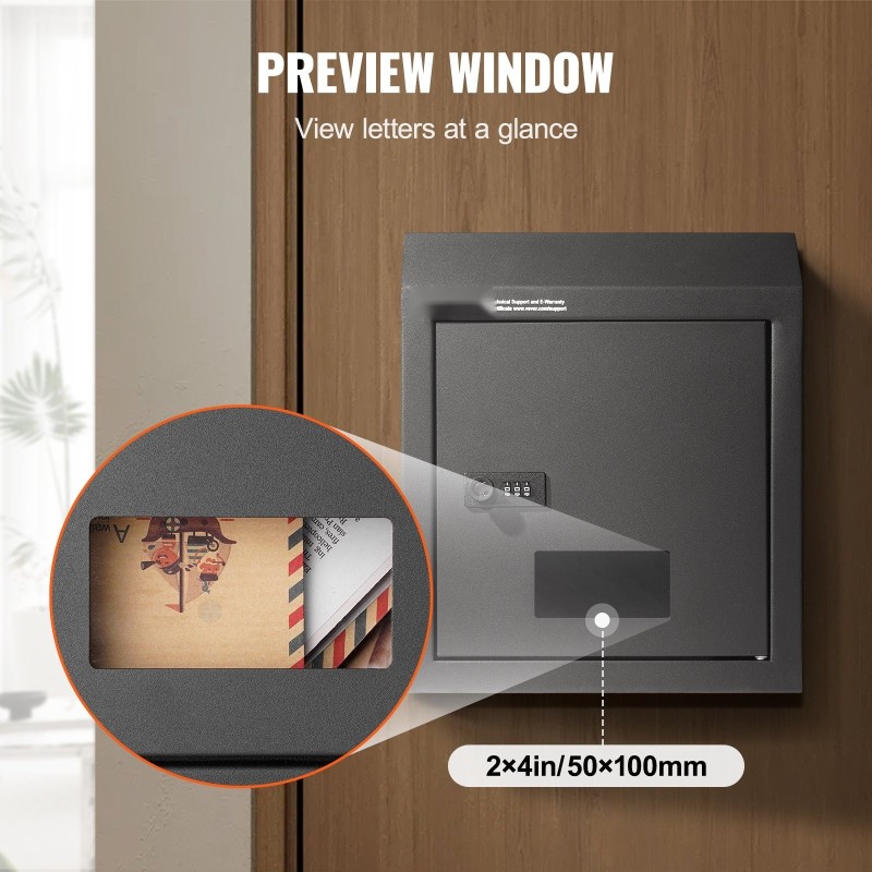Teräksinen läpi oven asennettava postilaatikko musta yhdistelmälukolla sadepellillä