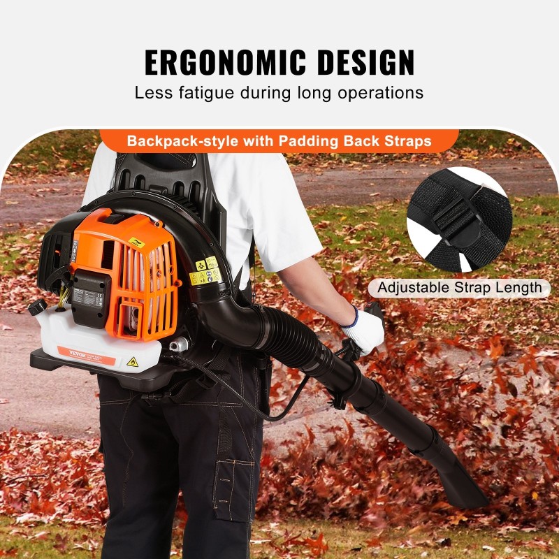 Reppu-lehtipuhallin kaksitahtimoottori 52 cm3 1,37 l polttoainesäiliö pihan siivoukseen