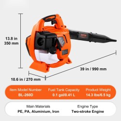 Bensiinikäyttöinen lehtipuhallin 26 cm3 kaksitahtinen alumiini muovi lehtien ja kevyen lumen poistoon
