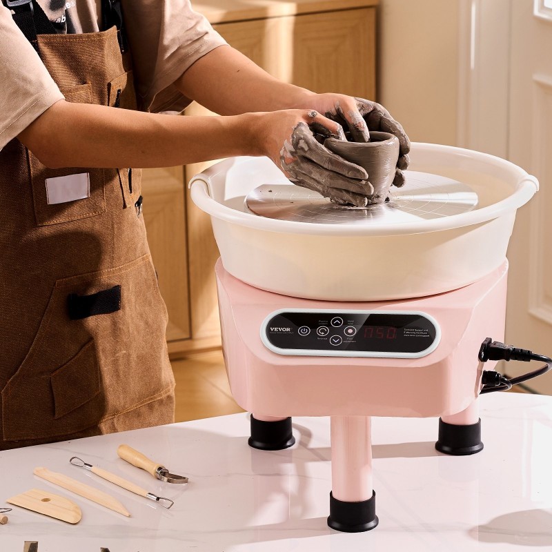 Sähködreija 350W 50–300 kierrosta/min 3 kg kapasiteetti LCD-kosketusnäyttö jalkapoljin kolme tukijalkaa pinkki