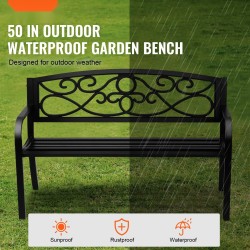 Metallinen puutarhapenkki 127 cm 250 kg kantavuus selkänojalla ja käsinojilla puutarhaan