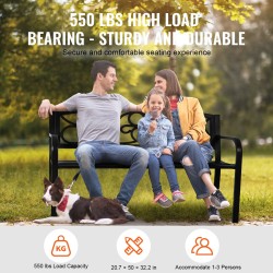 Metallinen puutarhapenkki 127 cm 250 kg kantavuus selkänojalla ja käsinojilla puutarhaan