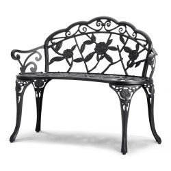 Metallinen ulkopenkki 98 5 cm leveä 218 kg kantavuus selkänojalla ja käsinojilla