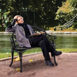 Metallinen ulkopenkki 98,5 cm leveä 218 kg kantavuus selkänojalla ja käsinojilla