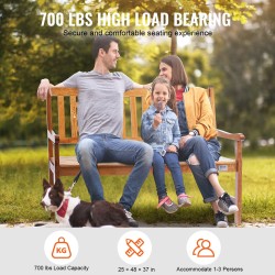 Puupenkki ulkokäyttöön 122 cm 1–3 henkilölle 318 kg kantavuus selkänojalla ja käsinojilla