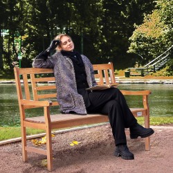 Puupenkki ulkokäyttöön 122 cm 1–3 henkilölle 318 kg kantavuus selkänojalla ja käsinojilla