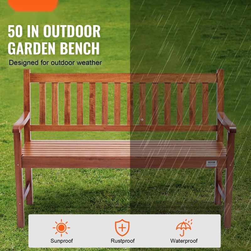 Puutarhapenkki ulkokäyttöön massiivipuusta 127 cm 363 kg kantavuus selkänoja käsinojat