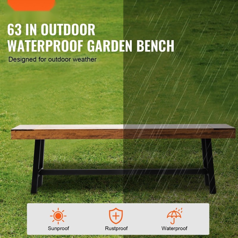 Puutarhapenkki ulkokäyttöön 160 cm puinen istuinosa metallijalat 226,8 kg kantavuus