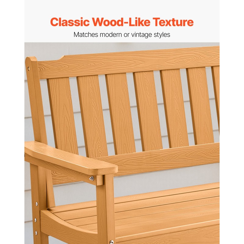 Ulkopenkki säänkestävä muovi 128 senttimetriä kahdelle tai kolmelle 363 kilon kantavuus selkänojalla