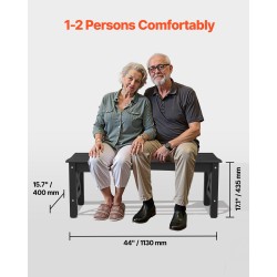 Ulkopenkki 113 cm säänkestävä PS-muovi kantavuus 272 kg säädettävät jalkatassut musta