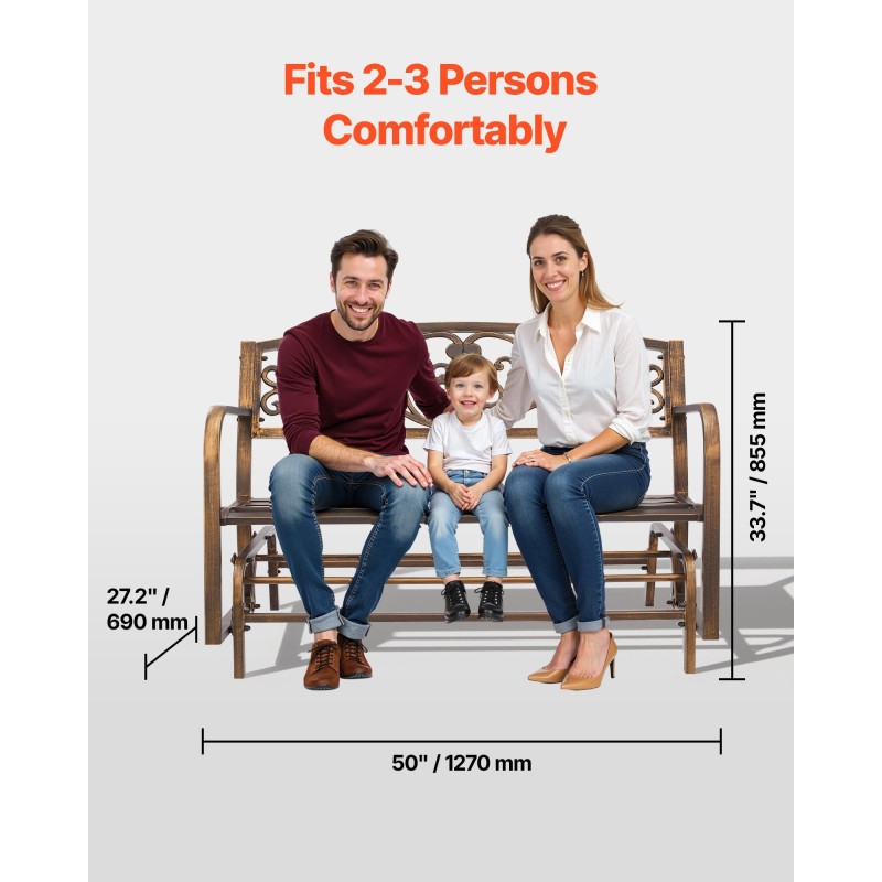 Keinuva puutarhapenkki 127 cm hiiliteräs runko valurautainen selkänoja 2–3 henkilölle antiikkipronssi