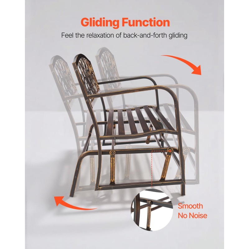 Keinuva puutarhapenkki 127 cm hiiliteräs runko valurautainen selkänoja 2–3 henkilölle antiikkipronssi