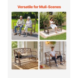 Keinuva puutarhapenkki 127 cm hiiliteräs runko valurautainen selkänoja 2–3 henkilölle antiikkipronssi