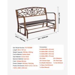 Keinuva puutarhapenkki 127 cm hiiliteräs runko valurautainen selkänoja 2–3 henkilölle antiikkipronssi