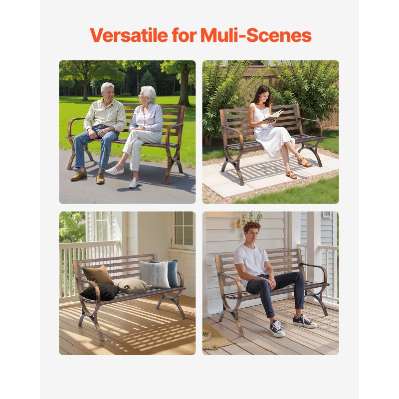 Ulkopenkki hiiliteräsrunko 127 cm antiikinpronssinen sälekuvioitu selkänoja