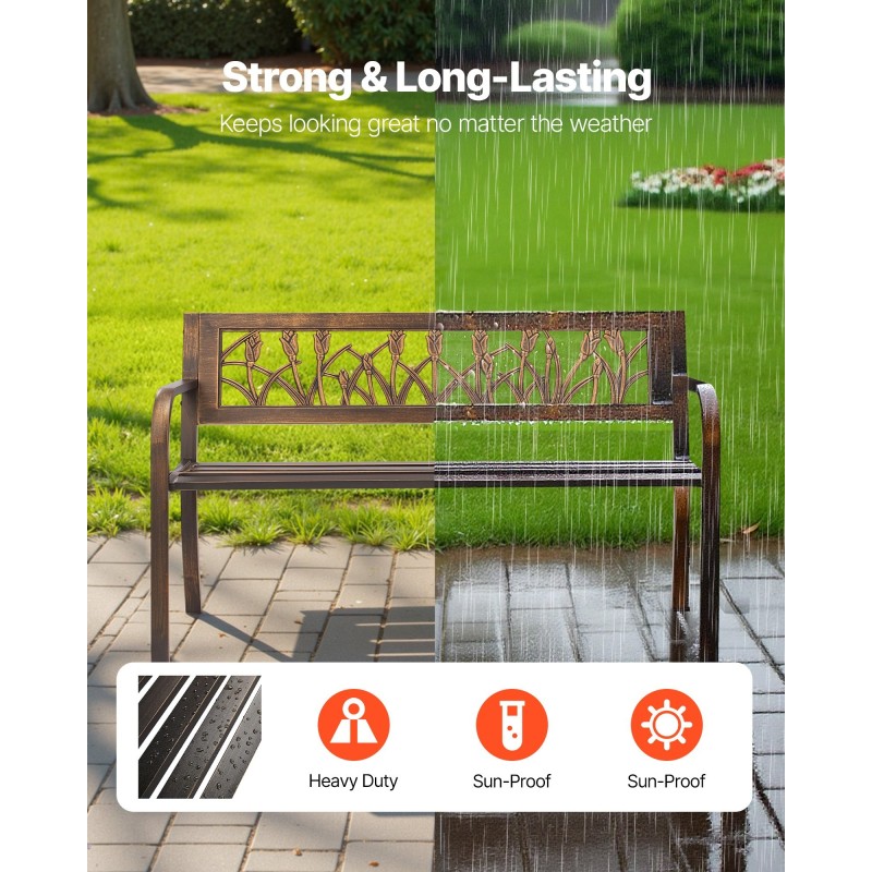 Ulkopenkki 127 cm hiiliteräsrunko säänkestävä PVC-selkänojalla 2–3 hengelle antiikinpronssi