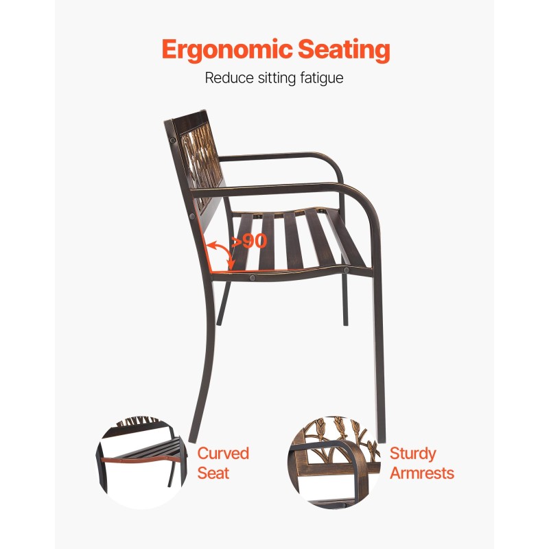 Ulkopenkki 127 cm hiiliteräsrunko säänkestävä PVC-selkänojalla 2–3 hengelle antiikinpronssi