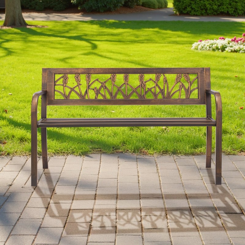 Ulkopenkki 127 cm hiiliteräsrunko säänkestävä PVC-selkänojalla 2–3 hengelle antiikinpronssi