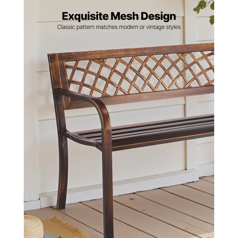 Ulkopenkki hiiliteräsrunko muoviselkänojalla 116 cm kahden hengen kaarevat käsinojat antiikkipronssi