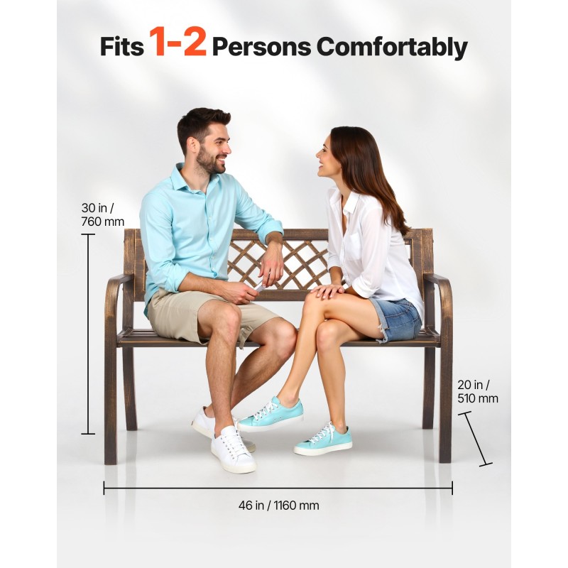 Ulkopenkki hiiliteräsrunko muoviselkänojalla 116 cm kahden hengen kaarevat käsinojat antiikkipronssi