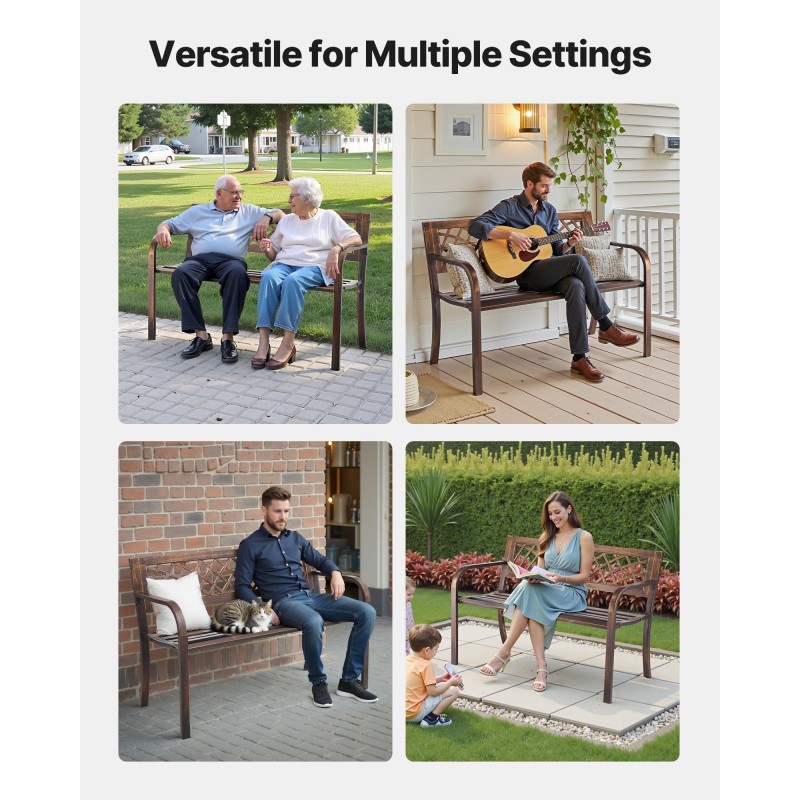 Ulkopenkki hiiliteräsrunko muoviselkänojalla 116 cm kahden hengen kaarevat käsinojat antiikkipronssi