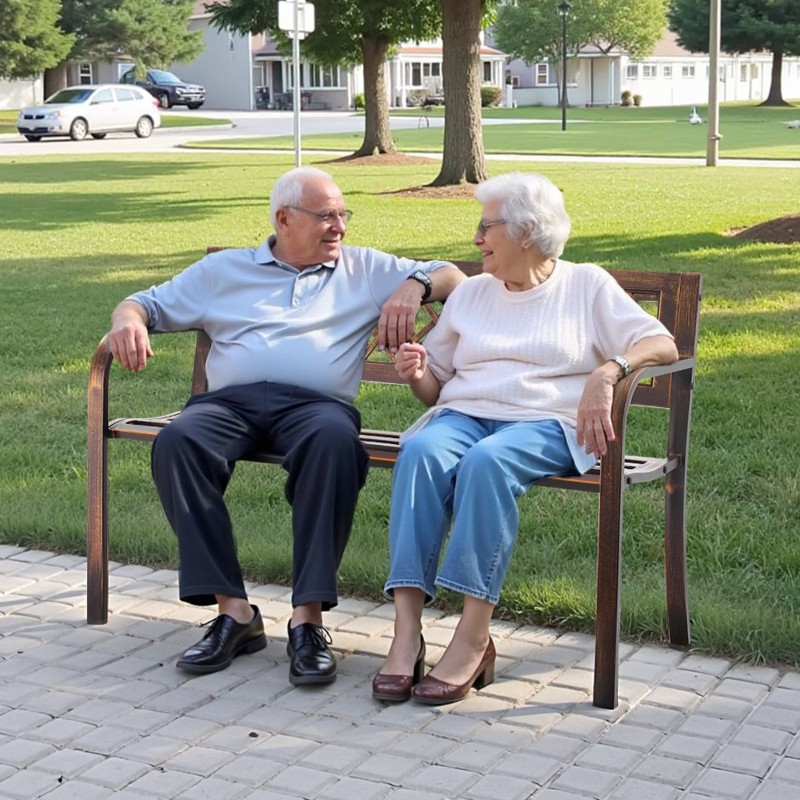 Ulkopenkki hiiliteräsrunko muoviselkänojalla 116 cm kahden hengen kaarevat käsinojat antiikkipronssi