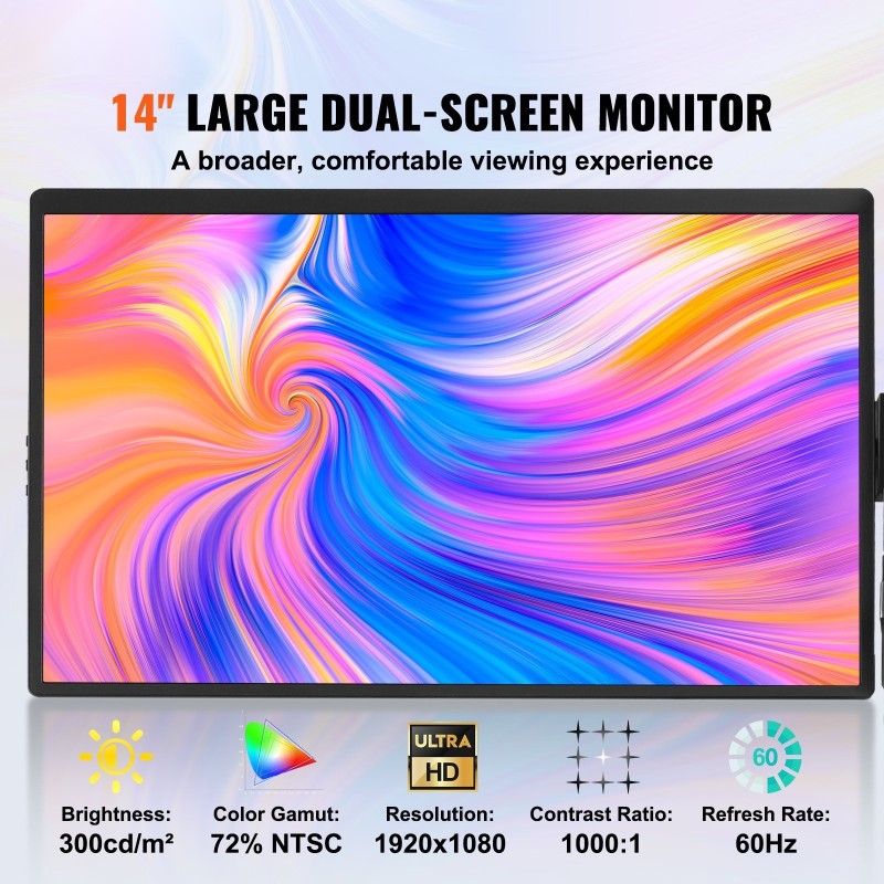 Kannettava 14 tuuman lisänäyttö 1920x1200 IPS kääntyvä USB-C ja Mini HDMI