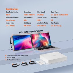 Kannettava 14 tuuman lisänäyttö 1920x1200 IPS kääntyvä USB-C ja Mini HDMI