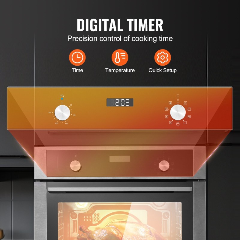 Sisäänrakennettu sähköuuni 24 tuumaa 76 litraa 3550 wattia 9 toimintoa