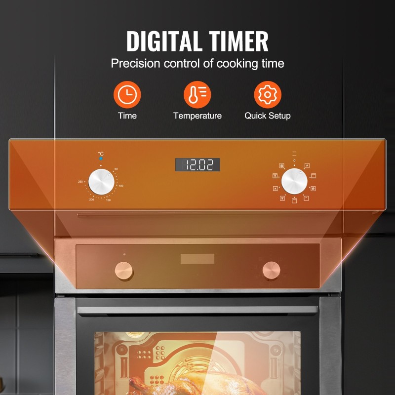 Sisäänrakennettava 24 tuuman sähköuuni 76 litraa 3550 wattia 9 toimintoa