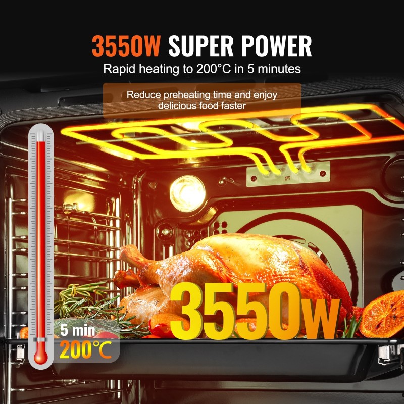 Upotettava sähköuuni 76 litraa 3550 wattia 24 tuuman luokka 16 toimintoa