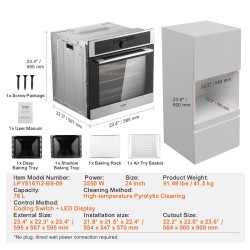 Upotettava sähköuuni 76 litraa 3550 wattia 24 tuuman luokka 16 toimintoa