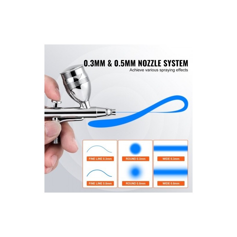 Kynäruisku kaksoistoiminen painovoimasyöttöinen 0,3/0,5 mm kuparikupit 2/7/12 ml elintarvikekäyttöön