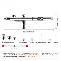 Kynäruisku kaksoistoiminen painovoimasyöttöinen 0,3/0,5 mm kuparikupit 2/7/12 ml elintarvikekäyttöön