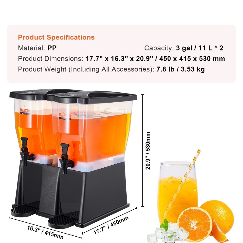 PP-muovinen juoma-annostelija kahdella 11 l säiliöllä kapealla jalustalla ravintoloihin ja juhliin